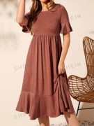 SUKIENKA MIDI Z FALBANKAMI BRĄZOWA