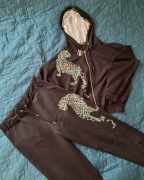 Komplet dresowy XL czarny cyrkonie Pantera glamour srebrny kaptur dresy