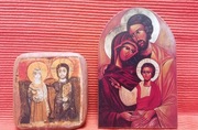 Ikona Świętej Rodziny 14x9cm oraz Ikona Przyjaźni Jezus i św. Menas 9x9cm.