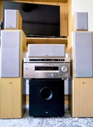 Zestaw amplituner Yamaha +DVD + zestaw głośników + subwoofer JBL 