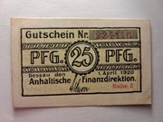 notgeld Dessau, pieniądz zastępczy, 25 Pf, 1 April 1920