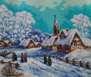 Haft gobelinowy- Na zimowym spacerze- obraz