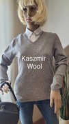 Sweterek w serek cienki sweter kaszmirowy wełna M