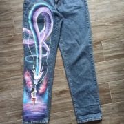 Jeansy anime ręcznie malowane 