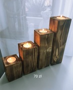 Świecznik drewniany opalany.