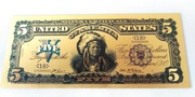 Banknot pozłacany 5 dolarów INDIANIN  USA 1899 rok