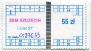 Bilet miesięczny ZKM Szczecin - 07.1997, kwota 55zł