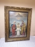 STARY DUŻY OLEODRUK ZA SZKŁEM ŚW RODZINA 90.5 *70