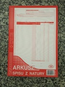 Druk Arkusz spisu z natury Dokument biurowy 