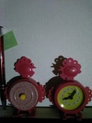 Stara zabawka Prl kolekcja zegar zegareczek kogut kogucik 2szt