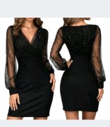 Sukienka wieczorowa D-look czarna ołówkowa midi z długim rękawem