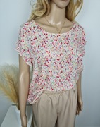 Bluzka na krótki rękaw z falbaną w kwiatki z wiskozy na lato casualowa