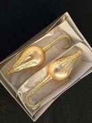 Bombki choinkowe szklane złote parasolki  ozdoby na choinkę retro wzór 