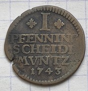 #2952 Niemcy Brunszwik-Wolfenbüttel 1 fenigi 1743 IBH