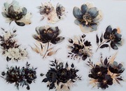 duże naklejki 10szt pozłacane elementy czarne kwiaty scrapbooking