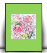 róże rysunek 21x30, botaniczny obrazek A4, kwiaty plakat ogród