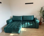 Narożnik z funkcją spania welwet welur zielony, stan idealny