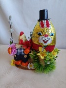 Dekoracja, ozdoba świąteczna Jajko w kapeluszu i kura Stroik z lat 90-tych