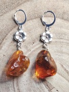 Kolczyki BURSZTYN Bałtycki Naturalny Kwiaty STAL