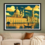 Włochy - Wenecja - gondola i architektura - grafika art retro 60x40cm