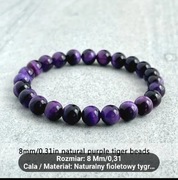 8 Mm Naturalny Fioletowy Bransoletka Z Kamienia Oka Tygrysa 