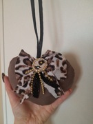 Nowa zawieszka Serduszko 12cm+wstążka ozdobny duży guzik+kokarda panterka 