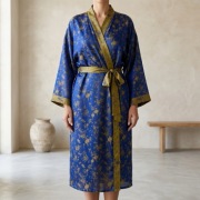 Jedwabne kimono S niebieski złoty blask Wietnam