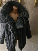 Kurtka damska czarna puchowa z naturalnym futrem lisa 