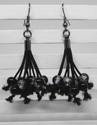 Kolczyki Miotełki lodowe czarne, szkło, Chwosty boho Handmade