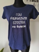 Granatowa koszulka z nadrukiem dla siostry. Prezent sister. Nowa.