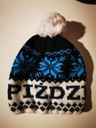 Nowa, ciepła czapka zimowa z nadrukiem, podszyta polarem