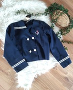 retro vintage marynarka marynarska bluzka bolerko granatowe 152cm 9-11lat