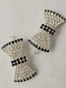 Spinki kokardy komplet spinek srebrnych vintage kryształki