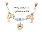 Zawieszka na wózek, girlanda drewniana i szydełkowa, styl boho, na prezent