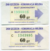 Bilety ZKM Szczecin 60gr, warianty, reklama