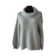 TU sweter oversize z golfem XL 42 miękki puszysty jasnoszary błękit