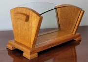Zabytkowa herbatnica pojemnik na owoce w stylu Art Déco dąb grube szkło 