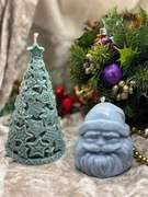 Piękny zestaw świec świeczek piernikowa choinka i głowa mikołaja 