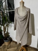 Sweter kardigan z bawełny i lnu, dziergany etno