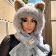CZAPKA USZATKA ZIMOWA Z USZAMI DAMSKA DZIEWCZĘCA KOCIE USZY KAPTUR Z SZALEM