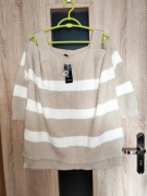 133 Beżowy sweter oversize w białe paski rozmiar M/XXL