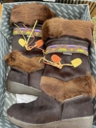 Śniegowce vintage Tecnica etno après ski 39 skórzane kozie futro unikat!