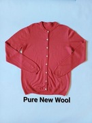 Sweter z wełny dziewiczej 100% różowy kardigan cienki Woolmark M 38 