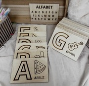 Drewniany alfabet - kolorowanka nauka liter prezent dla dziecka