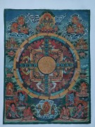 Chińska tybetańska mandala, thangka ,mantra z Buddą,  z ok XVIII/XIX wieku 