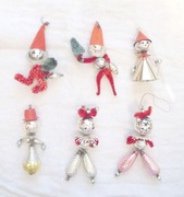 prl pajacyki na choinkę, prl bombki retro, prl mikołajki świąteczne