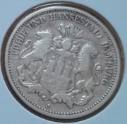 Srebrna moneta 2 Marki 1876 Niemcy Hamburg , srebro , oryginał