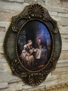 Obraz, duża piękna miniatura w antycznym stylu.