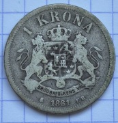 #3940 Szwecja 1 korona 1881 srebro rzadka! 