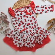 Komplet spódniczka body białe w truskawki tiulowa falbanki 86 długi rękaw